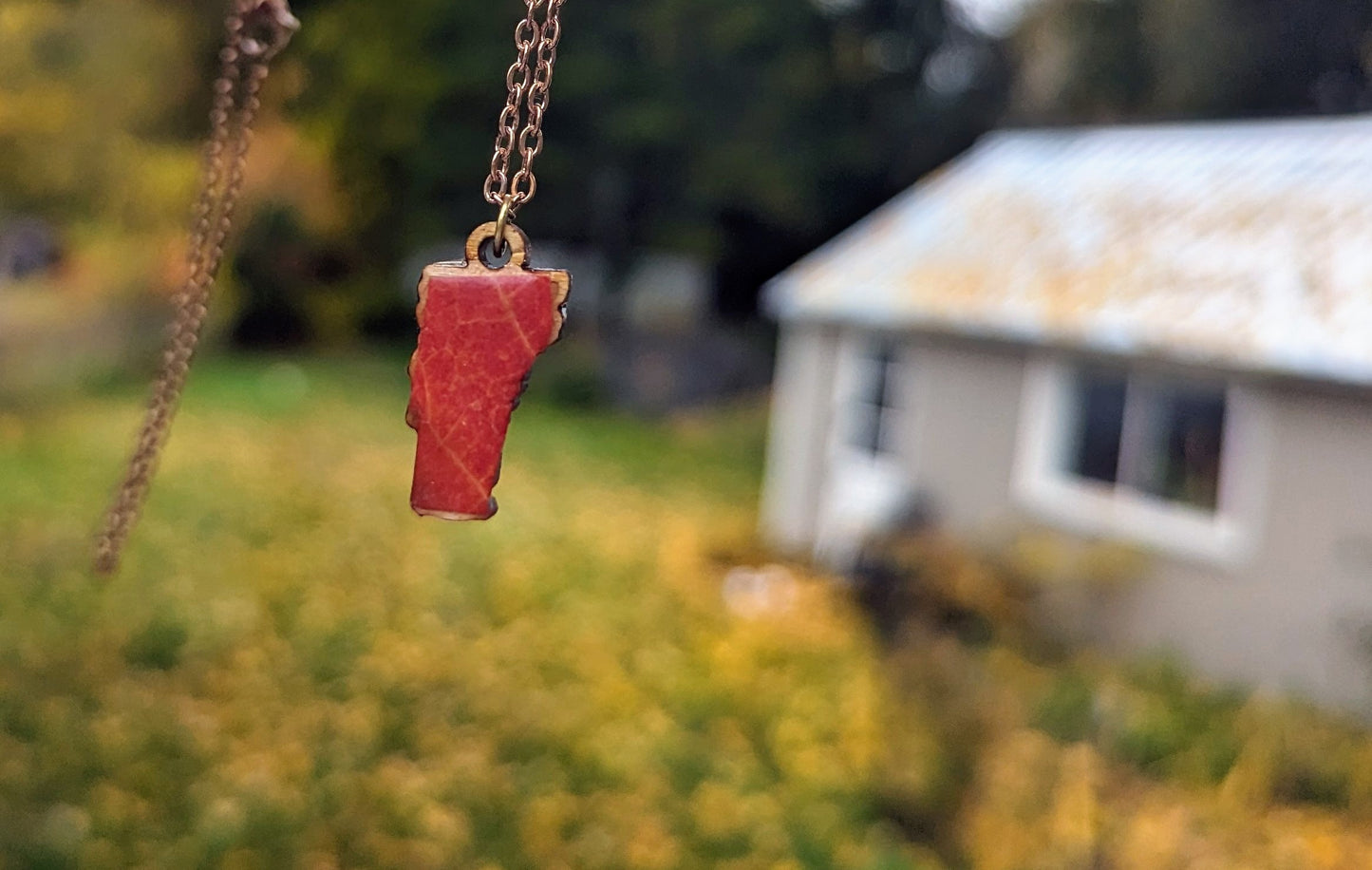 Real sugar maple leaf VT state necklace