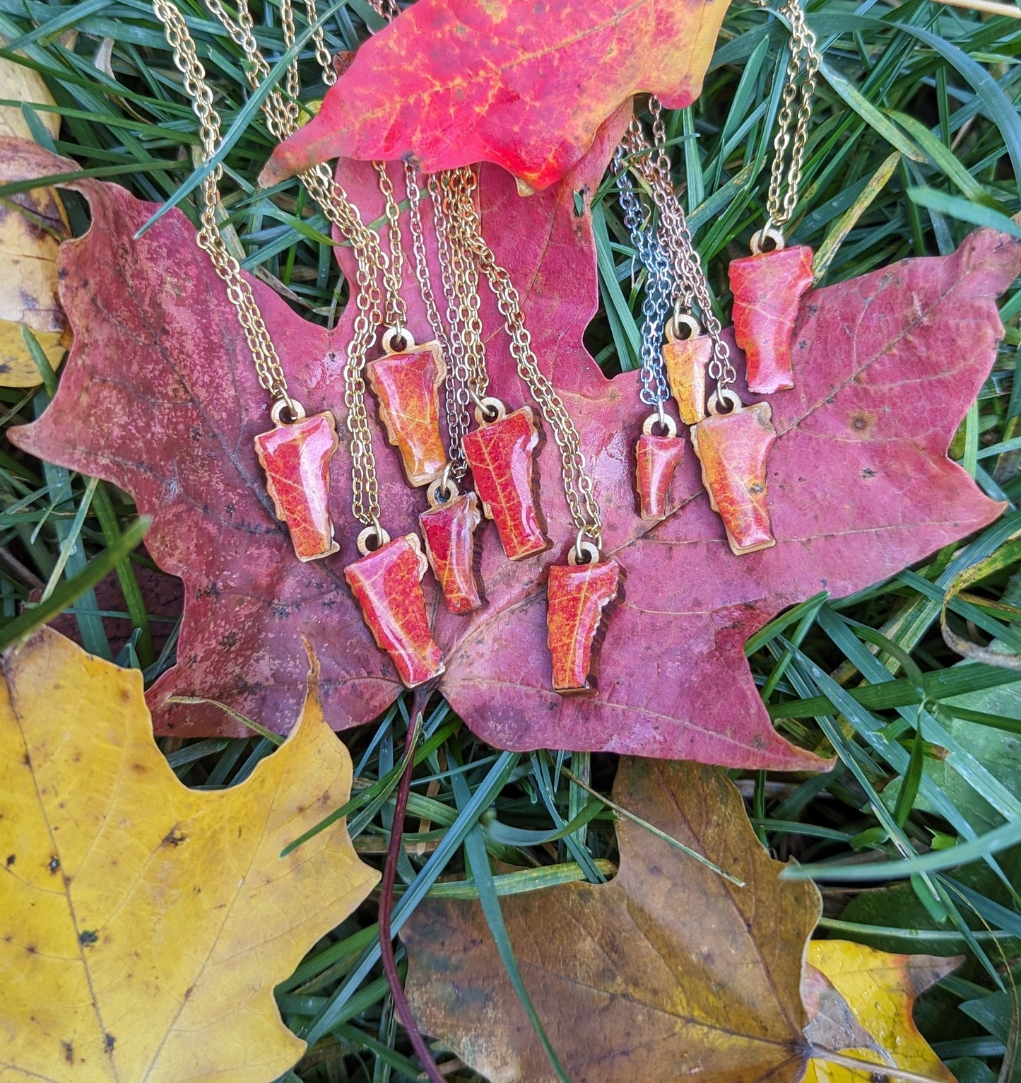 Real sugar maple leaf VT state necklace