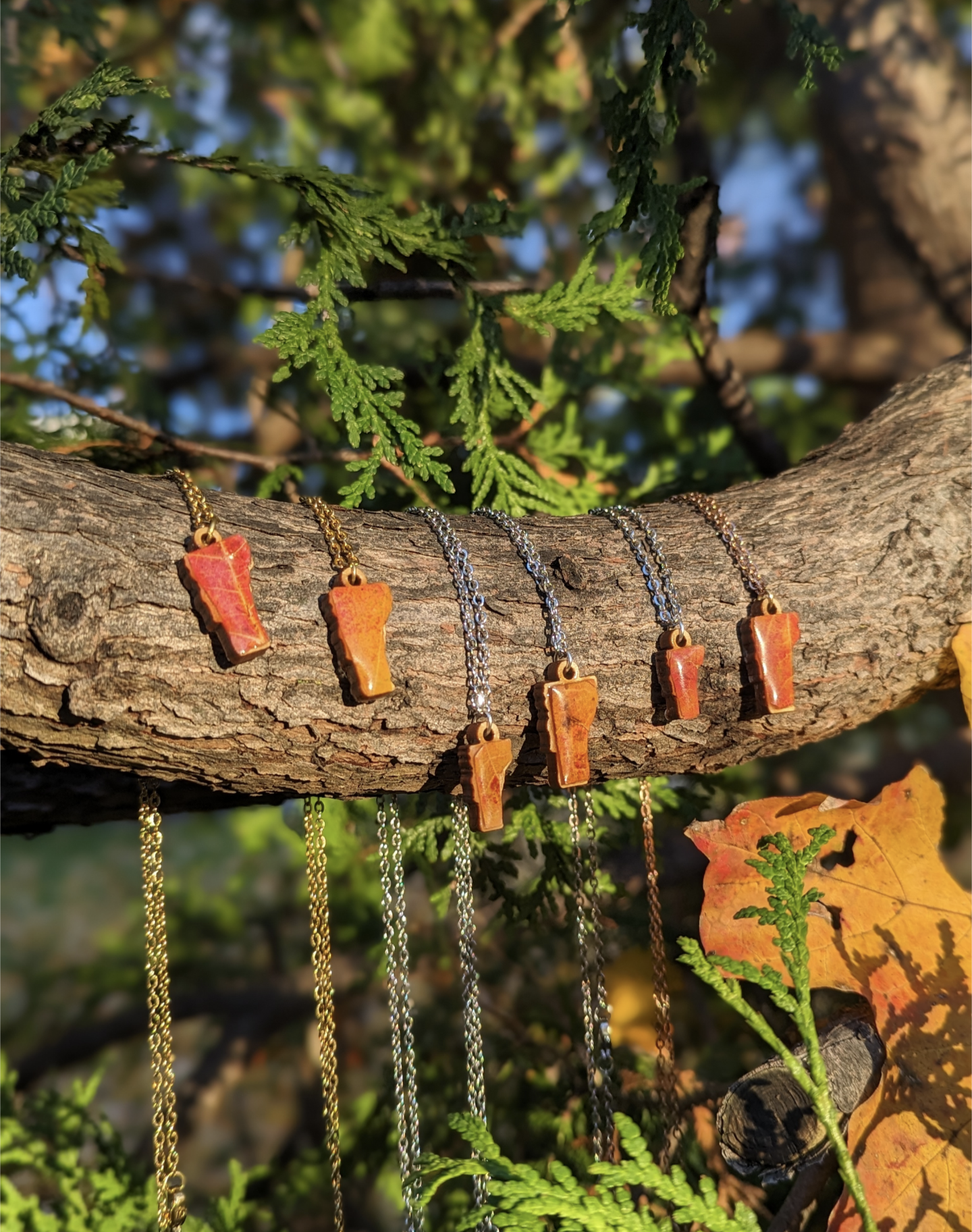 Real sugar maple leaf VT state necklace